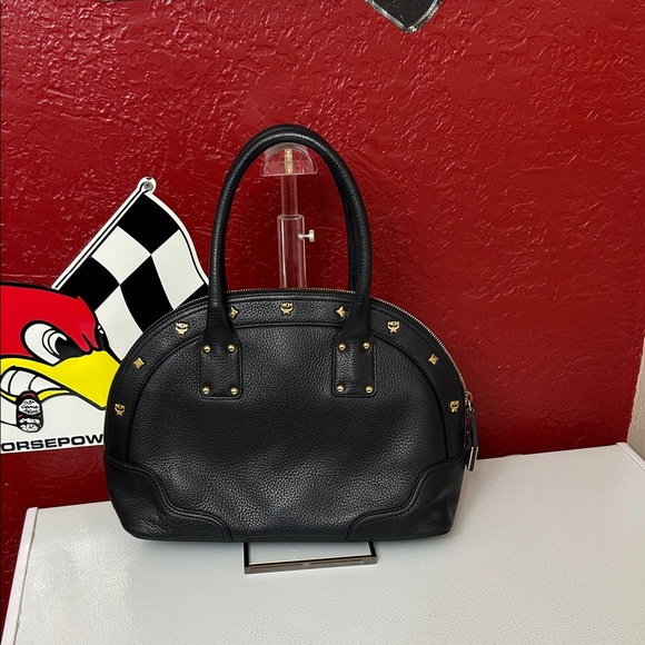 MCM Black Leather Satchel with Gold Accents with COA - Picture 2 of 11